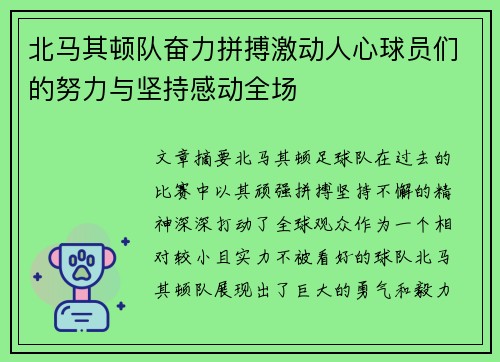 北马其顿队奋力拼搏激动人心球员们的努力与坚持感动全场 北马其顿队奋力拼搏激动人心球员们的努力与坚持感动全场